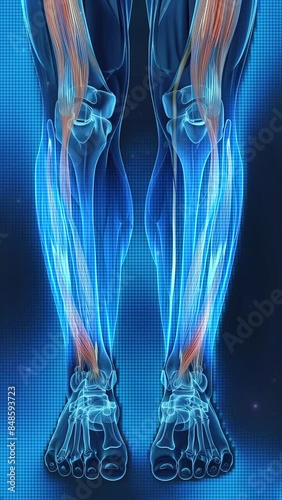 X-Ray Image of Muscular Leg with Highlighted Quadriceps Femoris Group. High quality. Detailed fiber muscle view. medical illustration style