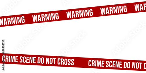 Crime scene tape. Criminal illustration on transparent background. Red warning barrier tape. Flat design. 