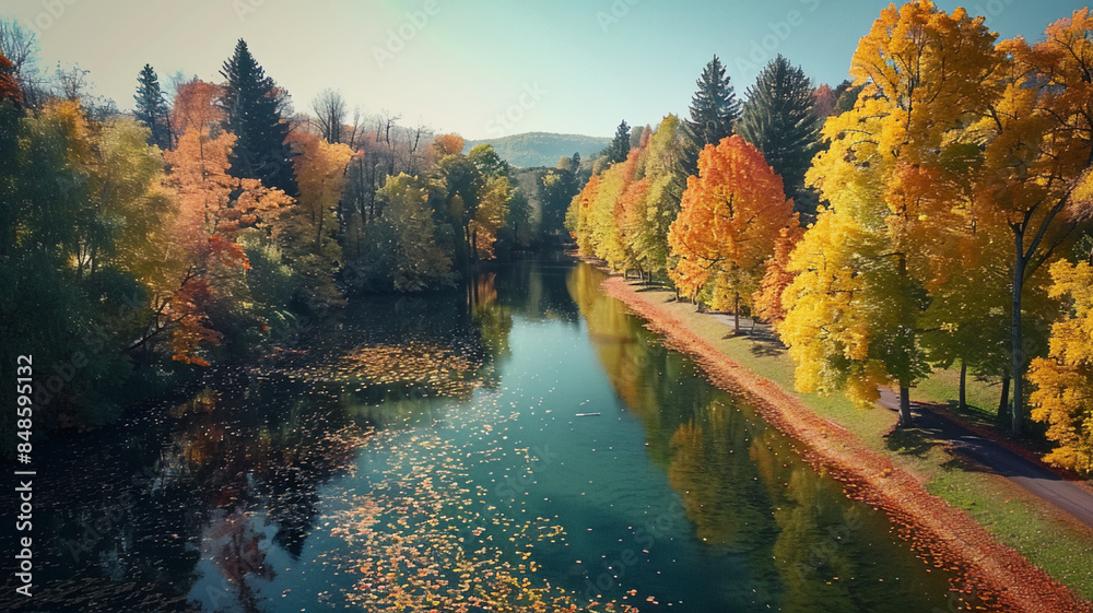 Autumn forest tranquil scene, AI Generative. Autumn forest tranquil scene, AI Generative.