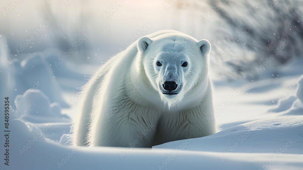 Cute arctic mammal looking at camera in snow, AI Generative. Cute arctic mammal looking at camera in snow, AI Generative.