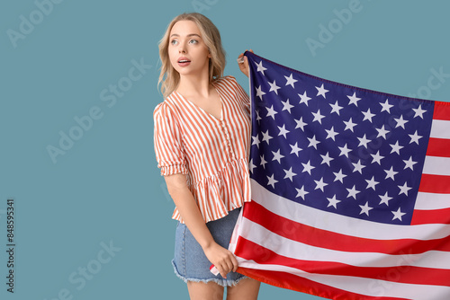 Young woman with USA flag o...