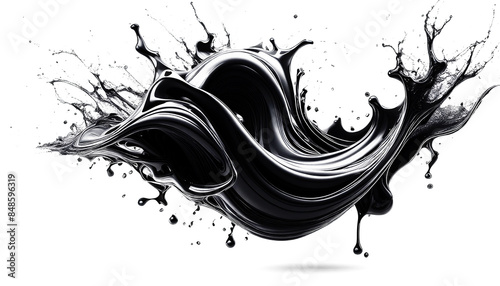 Abstract Black Liquid Swirl Art Design Isolated PNG
