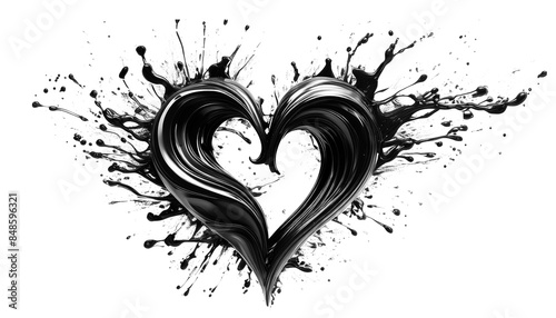 Abstract Black Ink Heart Painting Isolated PNG