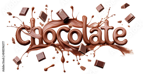 Creative Chocolate Splash with Floating Pieces Isolated PNG