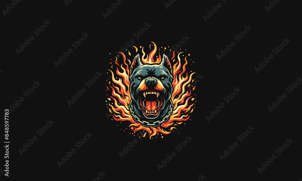 Obraz premium head pit bull roar with flames vector mascot design