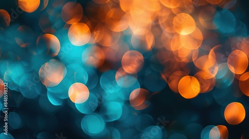 Blurred bokeh lights in blue and orange hues creating an abstract, festive, and vibrant background.