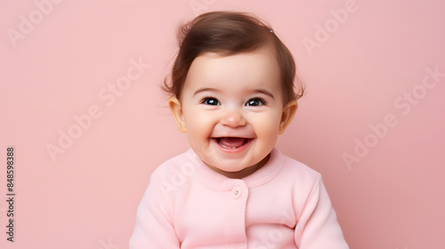 smiling baby on pink background