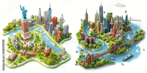 set of New York city map isometric. 3d illustration.