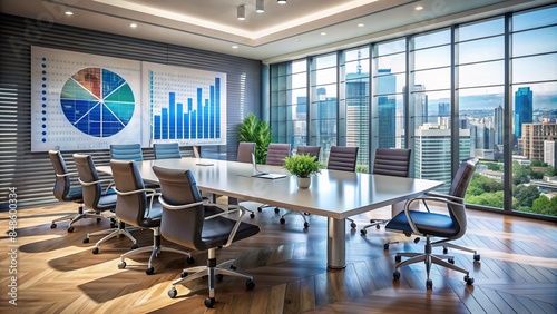 Modern Office Conference Room  With  Cityscape View. photo