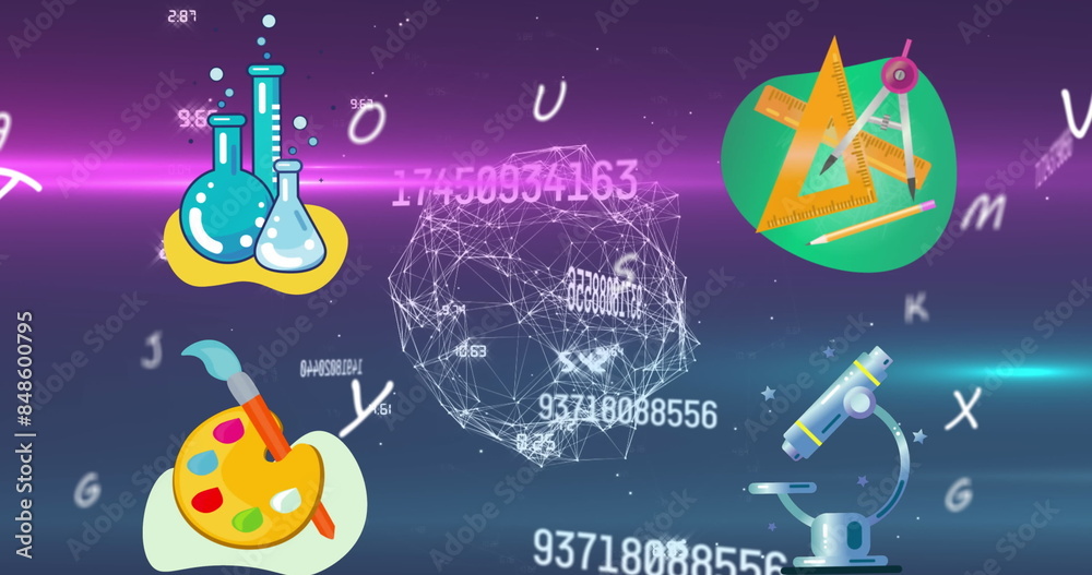 Obraz premium Image of school icons over data processing