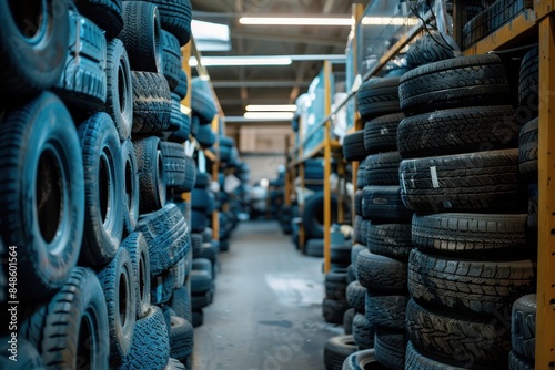 A large pile of tires are stacked in a warehouse © itchaznong