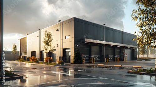 exterior of a modern small business unite with warehouse