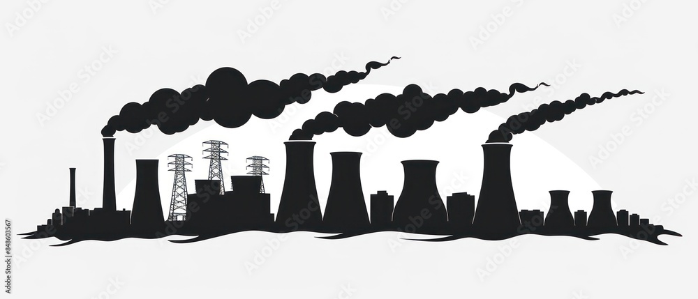 Fototapeta premium power plant emitting smoke against a grungy urban backdrop at night