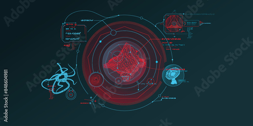 Sci-fi HUD interface for data research.