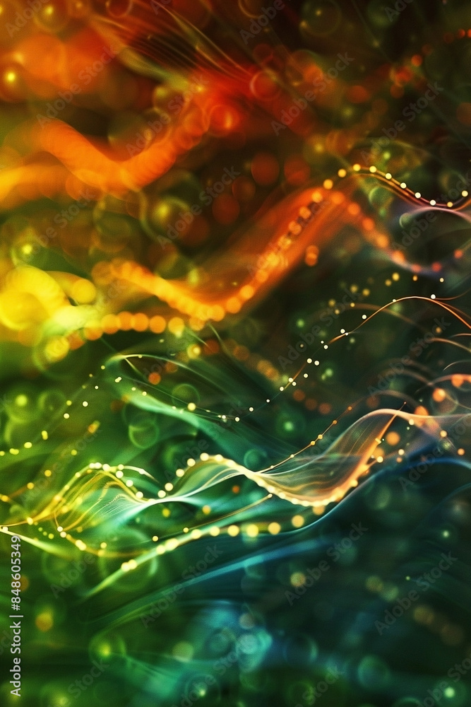 Background image of frequency waves, in colors green, orange, yellow, red. A black background Background image of frequency waves, in colors green, orange, yellow, red. A black background