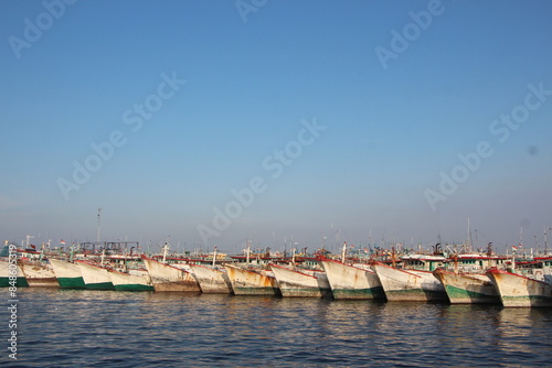 Many fishing boats are anchored at Nizam Zachman port, Jakarta, Indonesia.