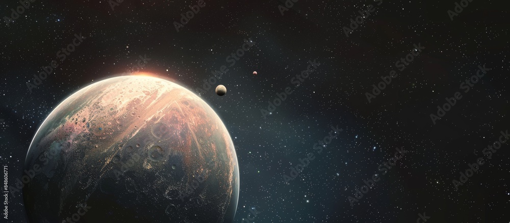 Ethereal View of a Hypothetical Exoplanet with Multiple Moons in a Distant Galaxy Ethereal View of a Hypothetical Exoplanet with Multiple Moons in a Distant Galaxy