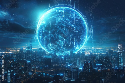 Wallpaper Mural A blue planet with a city in the background Torontodigital.ca
