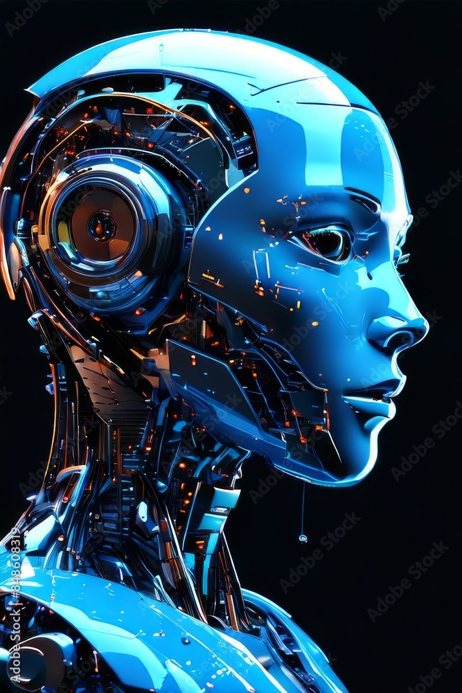 Fototapeta premium AI Image Generator, Futuristic Cyborg Face