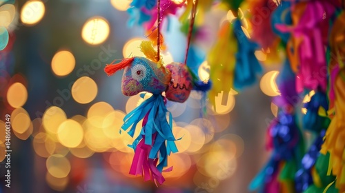 Soft focus on a piÃ±ata adorned with the graduation year photo