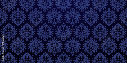 vintage floral wallpaper seamless knitted pattern dark blue colors backgrounds for decorative backdrops can be used wallpaper, pattern fills, web pages, surface textures, book cover, fabrics, textiles