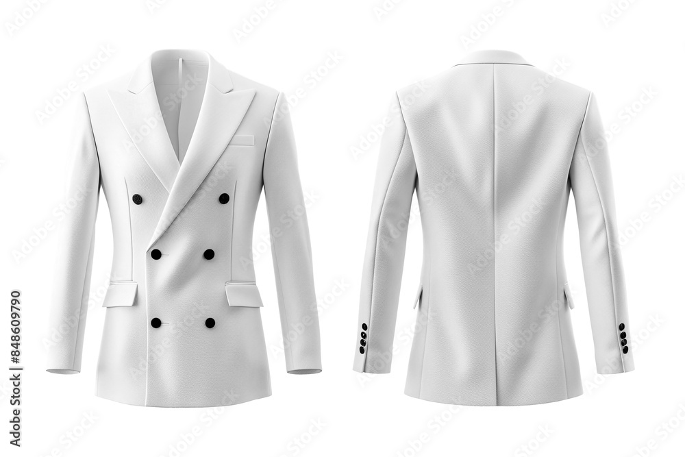 White double-breasted blazer displayed from front and back White double-breasted blazer displayed from front and back
