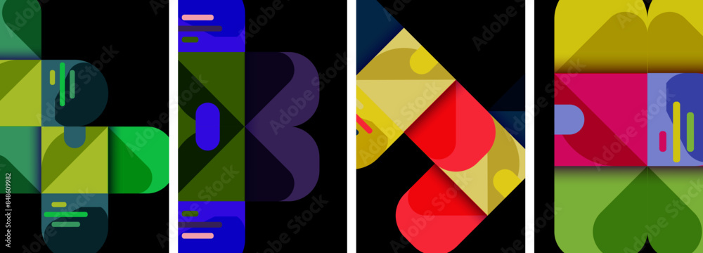Geometric colorful poster backgrounds with squares and circles Geometric colorful poster backgrounds with squares and circles