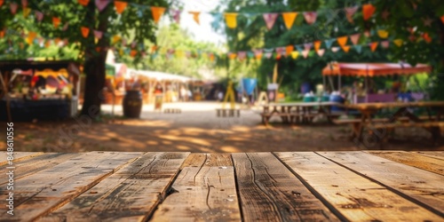 Wooden table at an outdoor Festa Junina, Brazilian Festa Junina decoration