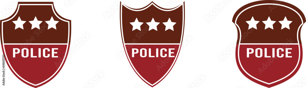 Police badge. Police department emblems isolated on white and black background. Flat outline badges with shields for cop, officer and sheriff. Symbol of detective and policeman. Vector. Police badge. Police department emblems isolated on white and black background. Flat outline badges with shields for cop, officer and sheriff. Symbol of detective and policeman. Vector.