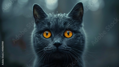 Close-up of a black cat with striking orange eyes