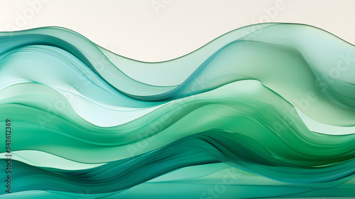 Wallpaper Mural Abstract glass waves in green turquoise tones on white background, clean, minimal, modern , translucent, amorphous, flowing, fluid, abstract, glass, waves, green, turquoise, white, background Torontodigital.ca