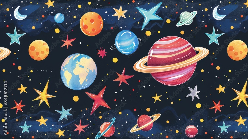 Border design with a mix of stars, planets, and cosmic elements, ideal ...