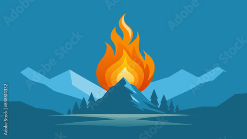 Fiery flames illuminate the darkness. Blazing fire against a dark backdrop. Flames flicker against a dark backdrop.