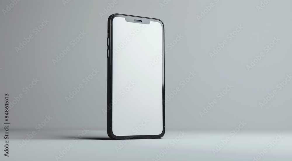 Black Smartphone with Blank Screen on Gray Background Black Smartphone with Blank Screen on Gray Background