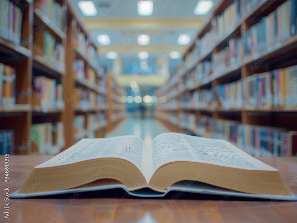 Close up open book in a library room Close up open book in a library room