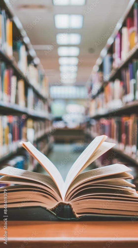 Close up open book in a library room Close up open book in a library room