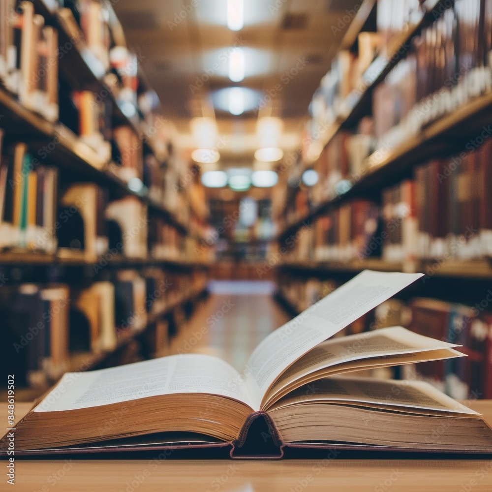 Close up open book in a library room Close up open book in a library room