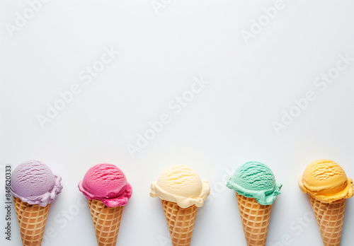 Obraz na płótnie Colorful ice cream cones with copy space w salonie