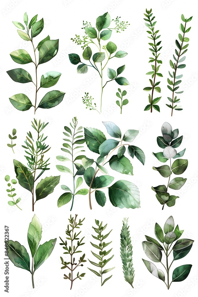 Detailed Botanical of Culinary and Medicinal Herbs with Informative Diagrams and Minimalist Watercolor Palette Detailed Botanical of Culinary and Medicinal Herbs with Informative Diagrams and Minimalist Watercolor Palette