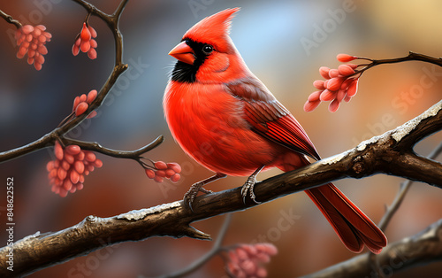 Male Northern Cardinal (cardinalis cardinalis) perched on a branch photo