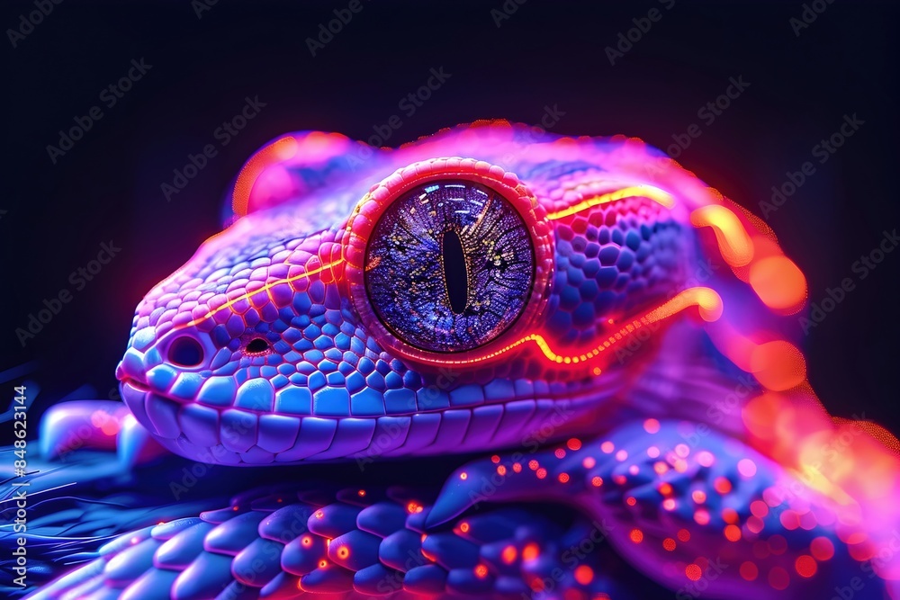 Luminous Neon-Infused Gecko - Dazzling Reptile Icon with Vivid Retro-Futuristic Details Luminous Neon-Infused Gecko - Dazzling Reptile Icon with Vivid Retro-Futuristic Details