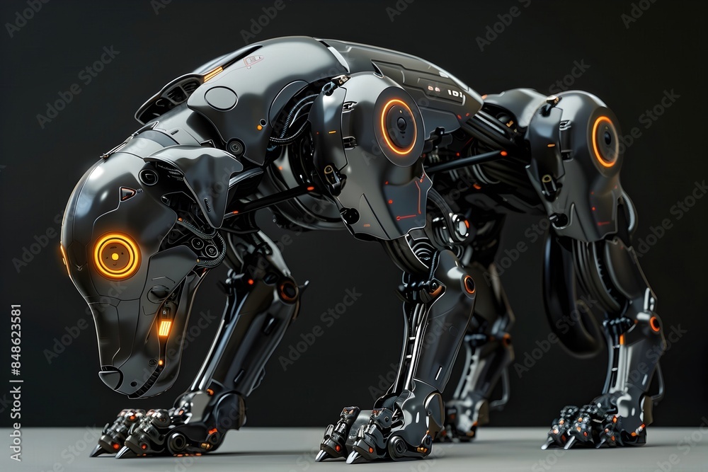 Robotic Dog with Advanced AI-Powered Behaviors and Sleek Metallic Design Robotic Dog with Advanced AI-Powered Behaviors and Sleek Metallic Design