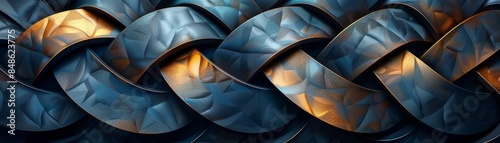 Abstract braided pattern with blue and gold tones. photo