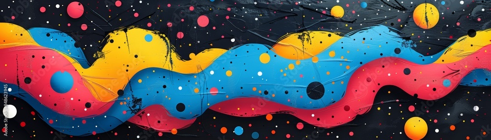 Abstract colorful waves and dots against a black background. Abstract colorful waves and dots against a black background.