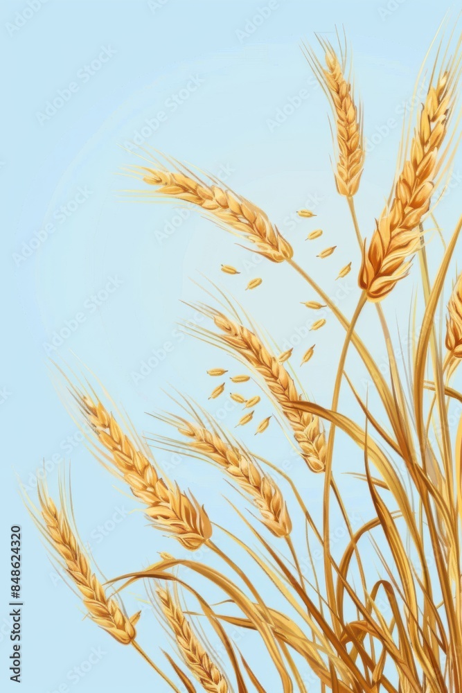 Fototapeta premium Template featuring Shavuot-themed borders with wheat and dairy elements, isolated on a light blue background