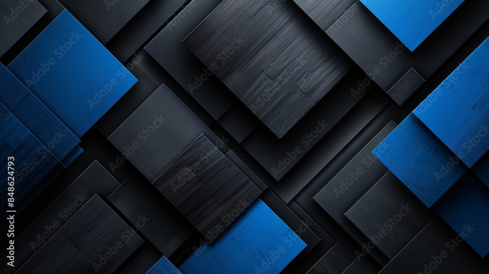 Abstract geometric pattern with overlapping blue and black squares. Abstract geometric pattern with overlapping blue and black squares.
