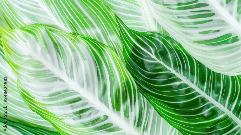 Green and White Striped Leaves Pattern Green and White Striped Leaves Pattern