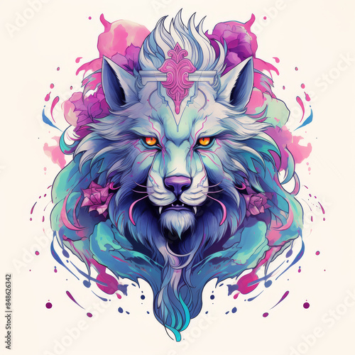 Liondog colored tattoo idea photo