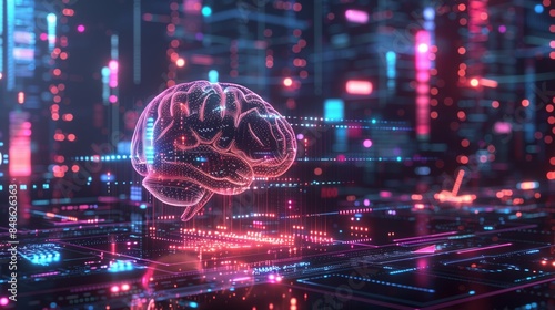A futuristic AI brain analyzing SEO data and generating