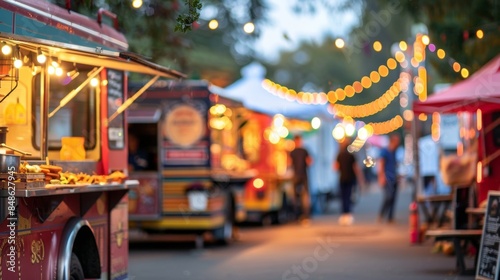 Hazy food trucks and their delicious scents tempt visitors at the harvest festival.